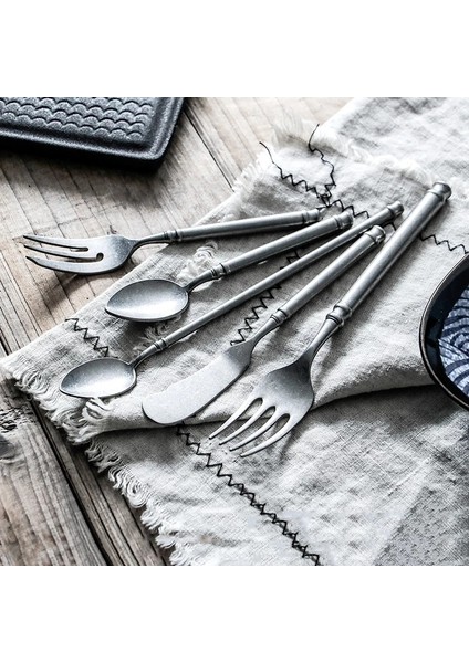 Yemek Bıçağı Retro Fırçalama 304 Paslanmaz Çelik Sofra Takımı Mutfak Çatal Bıçak Kaşık Seti Biftek Bıçağı Çatal Kaşık Seti Tatlı Çatal Vintage Restoran Çatal Bıçak Takımı (Yurt Dışından)
