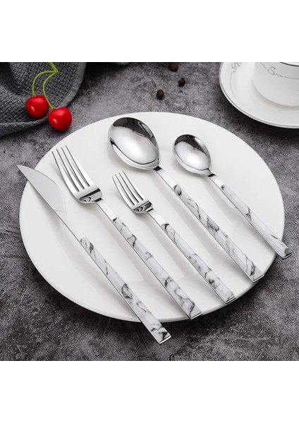 E 1 Adet Paslanmaz Çelik Yemek Takımı Lüks Mermer Saplı Gümüş Batı Sofra Bıçak Tatlı Çatal Kaşık Sofra Takımı Mutfak Eşyaları (Yurt Dışından) fiyatları