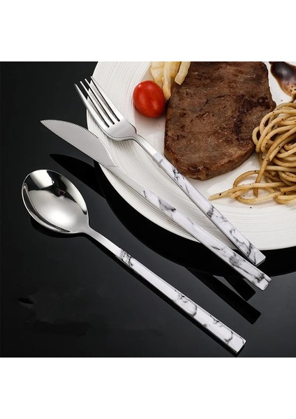 B Gümüş Çay Kaşığı Mermer Saplı Çatal Seti Sofra Yaratıcı Paslanmaz Çelik Kaşık Çatal Bıçak Yemek Takımı Seti Batı Mutfak Eşyaları (Yurt Dışından) indirimleri