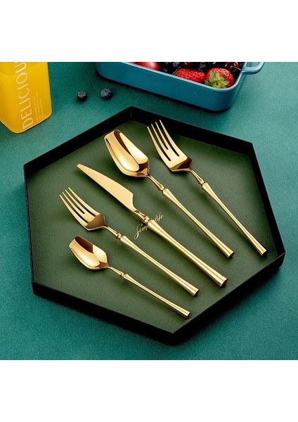 Altın Çay Kaşığı Altın 18/10 Paslanmaz Çelik Yemek Takımı Lüks Çatal Bıçak Takımı Et Bıçakları Çatal Kaşık Sofra Batı Gıda Restoran Bulaşık Makinesinde Yıkanabilir (Yurt Dışından) fiyatları