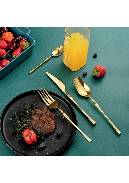 Altın Çay Kaşığı Altın 18/10 Paslanmaz Çelik Yemek Takımı Lüks Çatal Bıçak Takımı Et Bıçakları Çatal Kaşık Sofra Batı Gıda Restoran Bulaşık Makinesinde Yıkanabilir (Yurt Dışından) fırsatları
