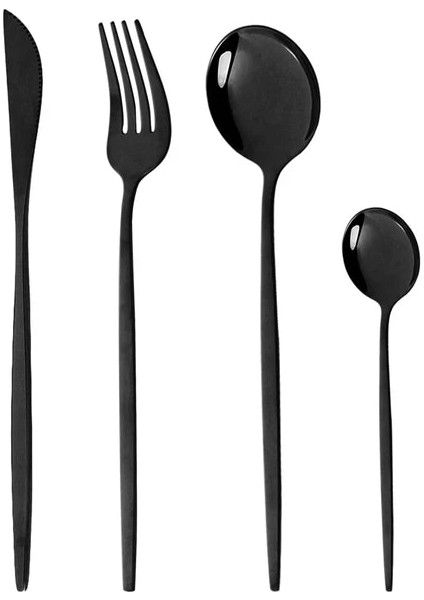 4 Adet Siyah Yemek Takımı Batı Ayna Gümüş Çatal Bıçak Kaşık Seti Paslanmaz Çelik Sofra Ev Çatal Kaşık Bıçak Mutfak Gümüş Yemek Takımı (Yurt Dışından)