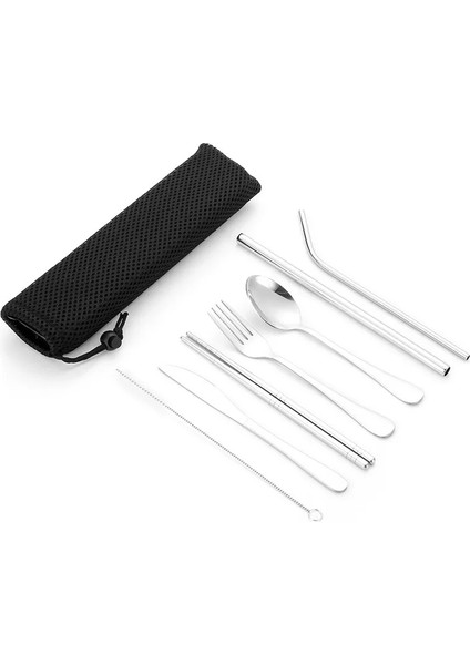 304 Yeşıl 7 Adet Set Yemek Takımı Taşınabilir Baskılı 304 Paslanmaz Çelik Kaşık Çatal Biftek Bıçağı Seti Seyahat Çatal Sofra Çanta ile (Yurt Dışından)