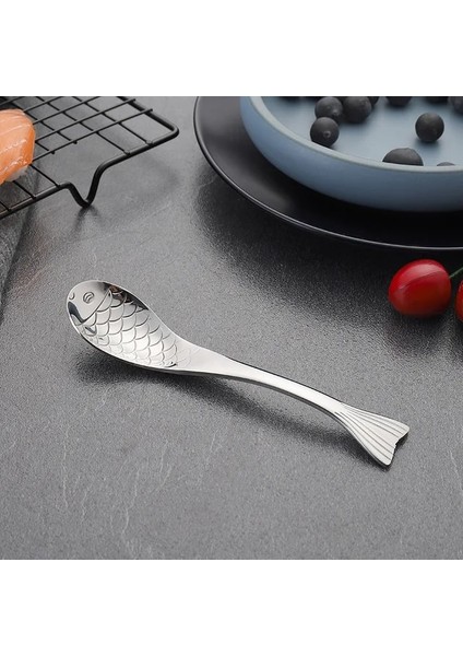 Gümüş M Balık Kaşığı Sofra 304 Paslanmaz Çelik Mutfak Aksesuarları Kek Dondurma Kahve Tatlı Çay Çorbası Karıştırma Taşınabilir Kaşık (Yurt Dışından)