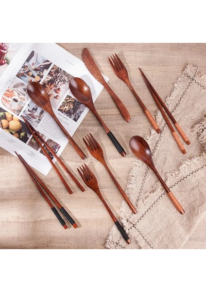22.5 cm Bk Hattı Çatal Tahta Kaşık Çatal Bıçak Çubuklarını Set Yaratıcı Japon Sofra Seti Düz Renk Gıda Sınıfı Güvenlik Çevre Koruma (Yurt Dışından)