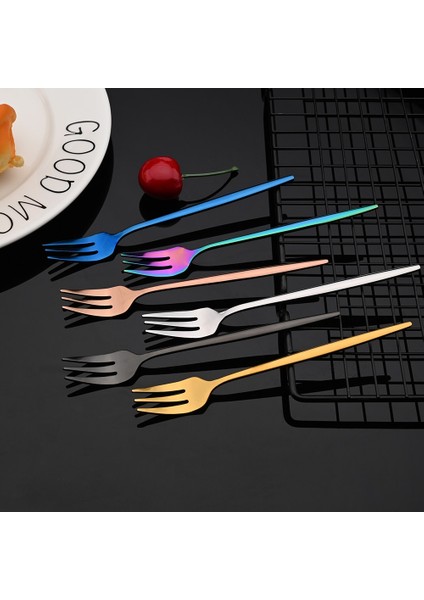 Gümüş 6 Adet Gökkuşağı Çay Çatal Seti Paslanmaz Çelik Küçük Meyve Çatalı Seti Tatlı Çatalı Kek Aperatif Salata Çatalı Yemek Takımı Çatal Seti (Yurt Dışından) modelleri