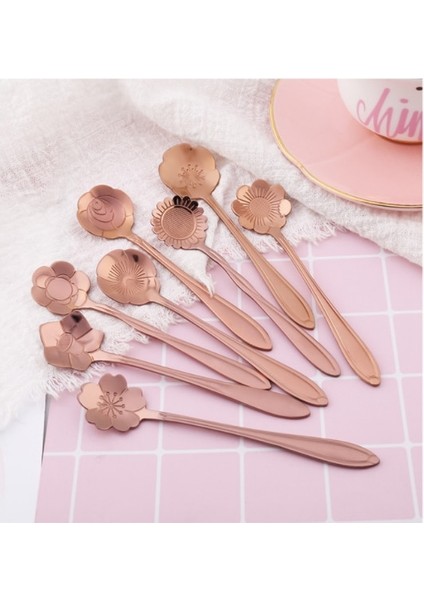 8 Adet Gül Altın 1/8 Adet Çiçek Çay Kaşığı Seti Paslanmaz Çelik Dondurma Tatlı Kaşığı Gümüş Altın Küçük Kahve Kaşığı Süt Karıştırma Aracı Yemek Takımları (Yurt Dışından)