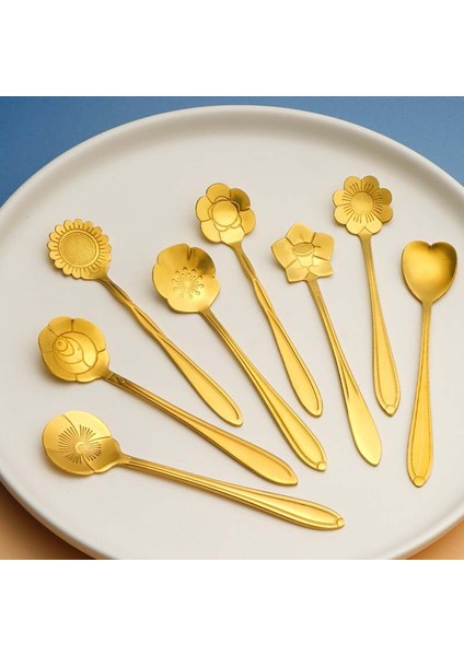 8 Adet Gül Altın 1/8 Adet Çiçek Çay Kaşığı Seti Paslanmaz Çelik Dondurma Tatlı Kaşığı Gümüş Altın Küçük Kahve Kaşığı Süt Karıştırma Aracı Yemek Takımları (Yurt Dışından) fiyatları