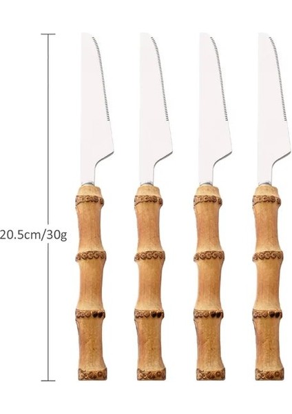 4 Adet Yemek Bıçağı 4/20 Adet Altın Doğal Bambu Saplı Sofra 304 Paslanmaz Çelik Yemek Takımı Bıçak Çatal Kaşık Çevre Dostu Gümüş Çatal Bıçak Kaşık Seti (Yurt Dışından)