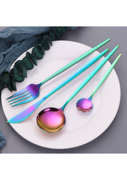 Çay Kaşığı 13.1cm Çatal Çatal Bıçak Seti Gökkuşağı Dondurma Kahve Kaşığı Uzun Saplı Bar Noel Sofra Suşi Çubukları Yemek Çubukları Çatal Çocuk (Yurt Dışından)