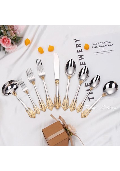 1 Adet Sos Kepçesi 1 Parça Lüks Altın Kaplama Çatal Bıçak Kaşık Seti Vintage Batı Paslanmaz Çelik Sofra Düğün Gravür Yemek Takımı Bıçak Çatal Kaşık (Yurt Dışından) modelleri