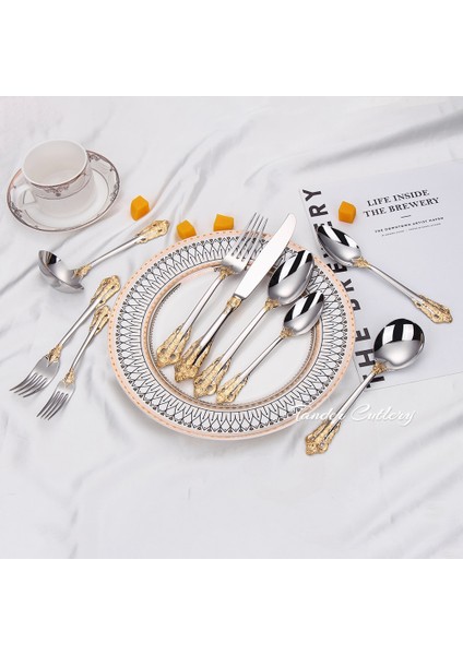 1 Adet Sos Kepçesi 1 Parça Lüks Altın Kaplama Çatal Bıçak Kaşık Seti Vintage Batı Paslanmaz Çelik Sofra Düğün Gravür Yemek Takımı Bıçak Çatal Kaşık (Yurt Dışından) fırsatları