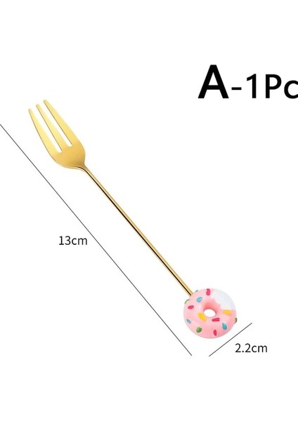 Sevimli Paslanmaz Çelik Kaşık Çatal Versiyonu Gökkuşağı Lolipop Donut Macaron Tatlı Kaşıkları Kek Meyve Çatalları Sofra Mutfak Kaynağı (Yurt Dışından)