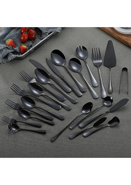 LF1HSVEGETABLEFORK Siyah Paslanmaz Çelik Çatal Bıçak Kaşık Seti Siyah Mutfak Sofra Seti Yemek Kaşık Çatal Yemek Takımı Sofra Ev Sofra Takımı Ayna (Yurt Dışından)