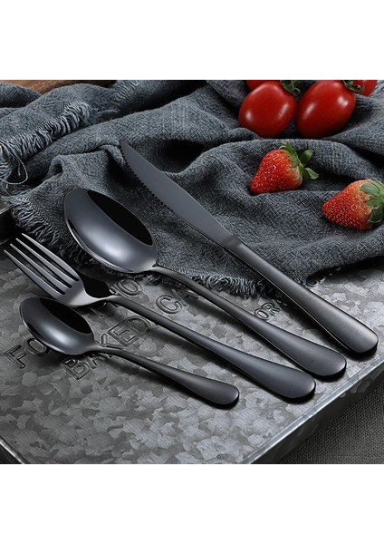 LF1HSVEGETABLEFORK Siyah Paslanmaz Çelik Çatal Bıçak Kaşık Seti Siyah Mutfak Sofra Seti Yemek Kaşık Çatal Yemek Takımı Sofra Ev Sofra Takımı Ayna (Yurt Dışından)