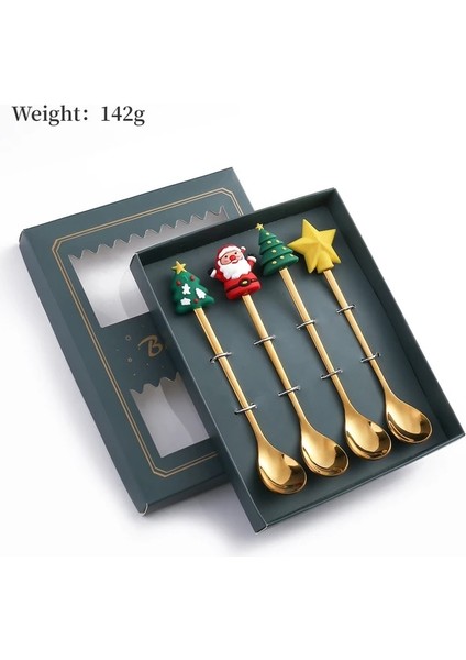 4PCS-GOLD-A03 4pcs / 2pcs Noel Hediyesi Çatal Kaşık Çatal Seti Elk Noel Ağacı Dekorasyon Tatlı Kaşığı Meyve Çatalı Kahve Kaşığı Çatal Hediye (Yurt Dışından)