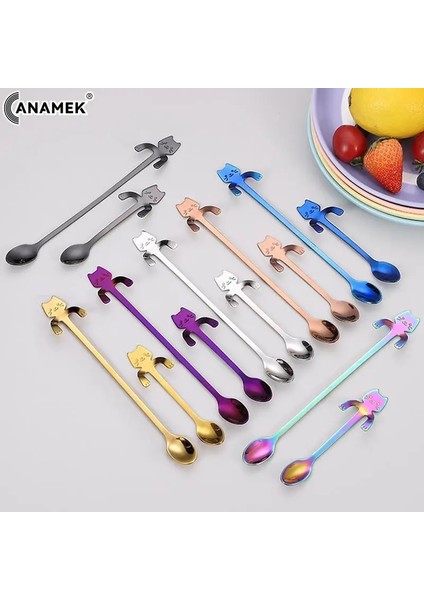 Gümüş 19.5 cm 1 Adet Paslanmaz Mutfak Karikatür Kedi Asılı Fincan Kahve Kaşığı Dondurma Tatlı Çay Kaşığı Yaratıcı Asılı Kaşık Sofra (Yurt Dışından) fiyatları