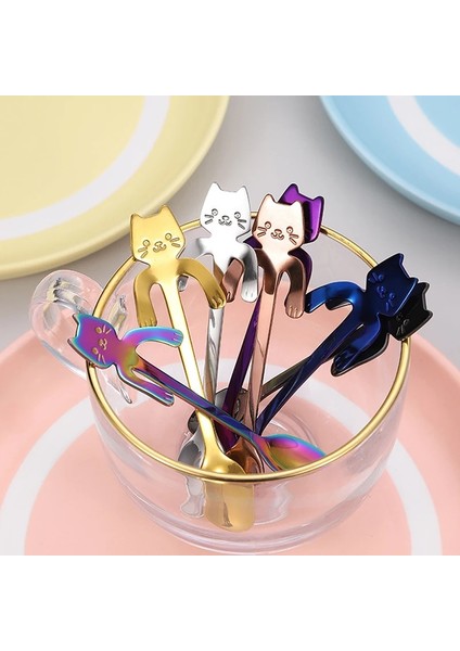 Gümüş 19.5 cm 1 Adet Paslanmaz Mutfak Karikatür Kedi Asılı Fincan Kahve Kaşığı Dondurma Tatlı Çay Kaşığı Yaratıcı Asılı Kaşık Sofra (Yurt Dışından) modelleri