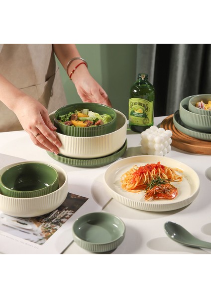 Bir Kaşık Ev Kişilik Yaratıcı Pirinç Kasesi ve Tabak Seti Basit Seramik Sofra Saf Renk Şehriye Çorbası Kaseleri Ana Yemek Tabakları (Yurt Dışından) indirimleri