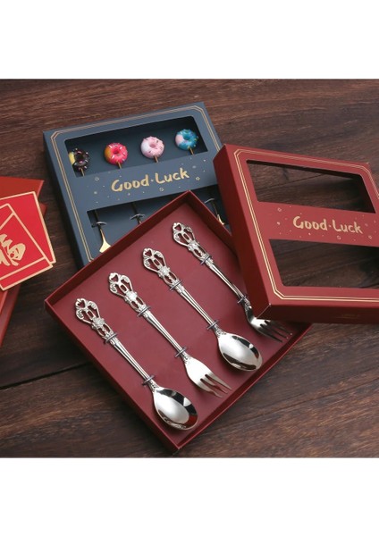 4PCS-E01 4pcs Altın Çatal Seti Donuts Şeker Kaşık Çatal Çay Kaşığı Meyve Çatal Süt Kahve Karıştırma Kaşık Tatlı Kek Araçları Çatal Hediye (Yurt Dışından) fırsatları