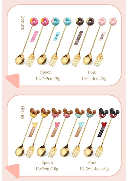4PCS-E01 4pcs Altın Çatal Seti Donuts Şeker Kaşık Çatal Çay Kaşığı Meyve Çatal Süt Kahve Karıştırma Kaşık Tatlı Kek Araçları Çatal Hediye (Yurt Dışından) indirimleri