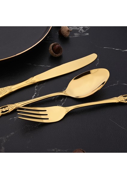 Gökkuşağı Altın 8 Adet Lüks Yemek Takımı Ayna Paslanmaz Çelik Vintage Batı Sofra Takımı Çatal Bıçak Kaşık Seti Sofra Bıçak Buz Kaşığı Meyve Çatalı Seti (Yurt Dışından) fiyatları