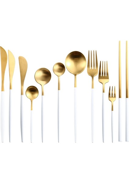 Gümüş Beyaz Altın Yemek Takımı Biftek Bıçağı Çatal Kahve Kaşığı Tereyağı Bıçakları Chopstick Tatlı Bıçağı Buz Kaşığı Paslanmaz Çelik Çatal Seti (Yurt Dışından) modelleri
