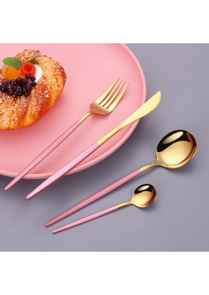 Tatlı Çatal 18.6cm Pembe Altın Paslanmaz Çelik Çatal Bıçak Kaşık Seti Yemek Takımı Gümüş Sofra Takımı Seti Sofra Bıçağı Çatal Kaşık Bulaşık Makinesinde Yıkanabilir Dropshipping (Yurt Dışından)