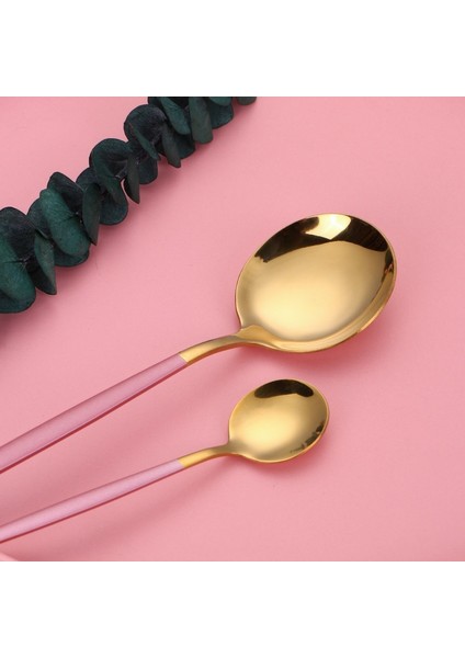 Tatlı Çatal 18.6cm Pembe Altın Paslanmaz Çelik Çatal Bıçak Kaşık Seti Yemek Takımı Gümüş Sofra Takımı Seti Sofra Bıçağı Çatal Kaşık Bulaşık Makinesinde Yıkanabilir Dropshipping (Yurt Dışından)