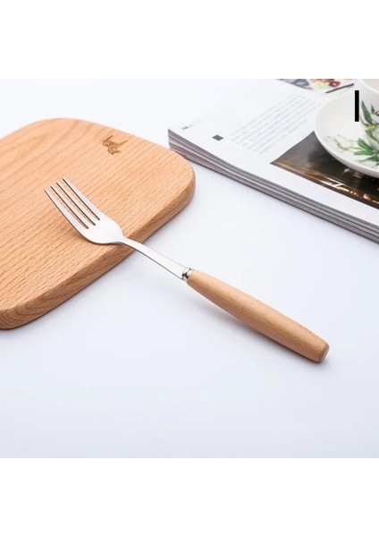 I-21.5 cm Paslanmaz Çelik Çatal Ahşap Saplı Yemek Çatalı Tatlı Kaşığı Bıçak Kahve Çay Kaşığı Meyve Çatalları Mutfak Sofra Aksesuarları (Yurt Dışından)