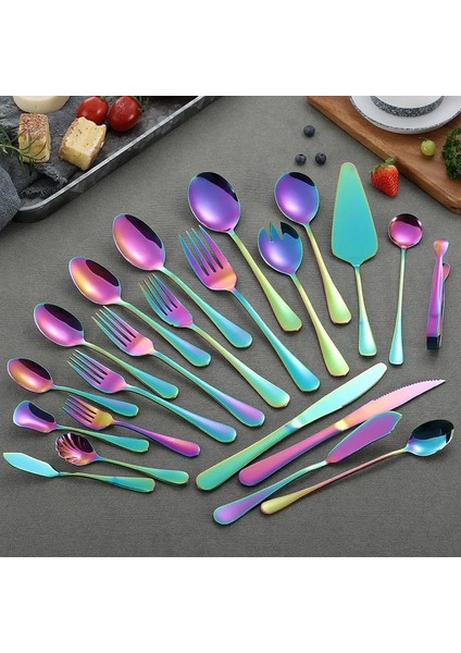 LF1CHSCAKESCOOP1PC Komple Sofra Seti Paslanmaz Çelik Çatal Bıçak Kaşık Seti Kaşık Çatal Bıçak Yemek Takımı Seti Sofra Yemeği Mutfak Sofra Takımı Gökkuşağı (Yurt Dışından)