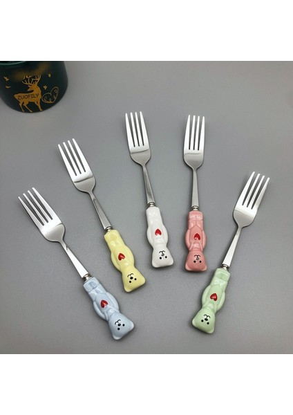 Mavi Kaşık Yeni Sevimli Ayı Kaşık Çatal Seramik Tatlı Süt Meyve Salatası Kaşık Karikatür Sofra Takımı Çocuk Çatal Bıçak Takımı Sofra Okul Piknik Yemek Takımı (Yurt Dışından) indirimleri