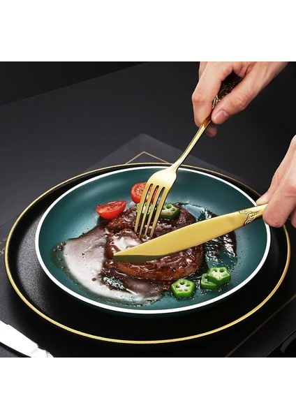 Gümüş-Kaşık-M 1 Adet Lüks Altın Yemek Takımı Vintage Batı Paslanmaz Çelik Çatal Bıçak Takımları Düğün Gravür Sofra Bıçak Çatal Kaşık Çay Kaşığı (Yurt Dışından) indirimleri