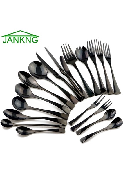 Dondurma Kaşığı Jankng 1 Parça Siyah Çatal Bıçak Kaşık Seti 18/10 Paslanmaz Çelik Batı Gümüş Gıda Sofra Setleri Çatal Biftek Tereyağı Bıçağı Yemek Takımı (Yurt Dışından)