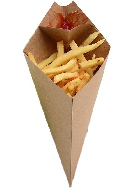 S 50 Adet Yaratıcı Koni Şekli Çanta Tek Kullanımlık Patates Kızartması Kutusu Su Geçirmez ve Anti-Yağ Gıda Sınıfı Kraft Kağıt Kutusu Kızarmış Gıda Paketi (Yurt Dışından)