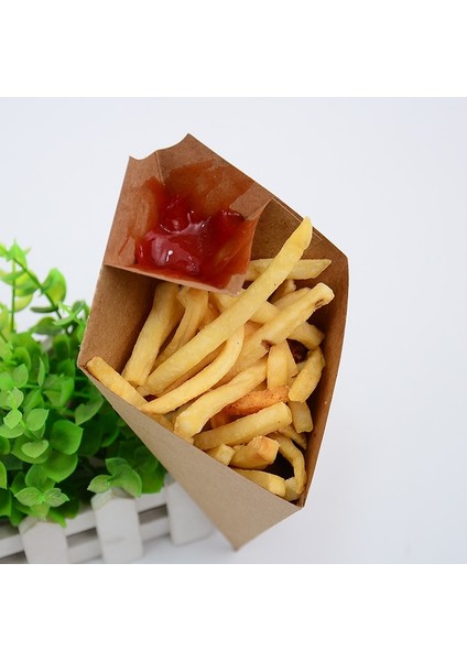 S 50 Adet Yaratıcı Koni Şekli Çanta Tek Kullanımlık Patates Kızartması Kutusu Su Geçirmez ve Anti-Yağ Gıda Sınıfı Kraft Kağıt Kutusu Kızarmış Gıda Paketi (Yurt Dışından)