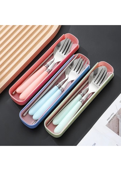 Pink-4pcs 410 Paslanmaz Çelik Çubuklarını Sofra Taşınabilir Çatal Kaşık Öğrenci Ofis Çalışanı Üç Parçalı Sevimli Saklama Kutusu Çatal Bıçak Kaşık Seti (Yurt Dışından) modelleri