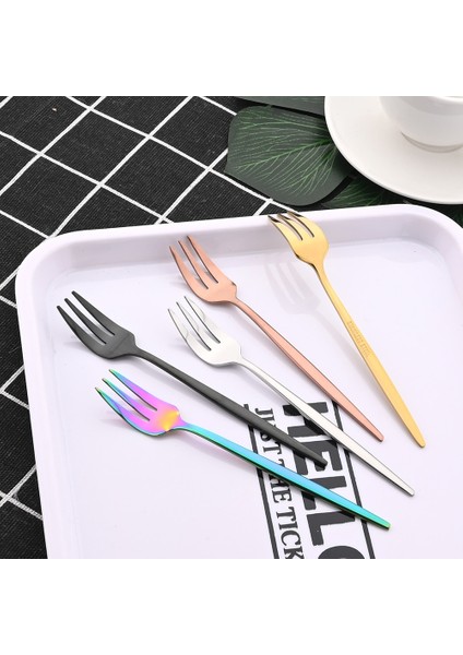 Beyaz Altın 6 Adet 4/6 Adet Çay Çatal Seti Paslanmaz Çelik Meyve Kek Aperatif Tatlı Çatal Gökkuşağı Küçük Salata Çatal Yemek Takımı Çatal Bıçak Takımı Mutfak Eşyaları (Yurt Dışından)