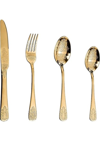 4 Adet Altın Altın Lüks Çatal Bıçak Takımları Çatal Kaşık Bıçak Gümüş Seti Vintage Oyma Sofra Seti Avrupa Yemek Takımı Ev Mutfak Için (Yurt Dışından) fiyatları