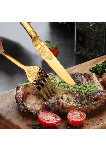 4 Adet Altın Altın Lüks Çatal Bıçak Takımları Çatal Kaşık Bıçak Gümüş Seti Vintage Oyma Sofra Seti Avrupa Yemek Takımı Ev Mutfak Için (Yurt Dışından) modelleri