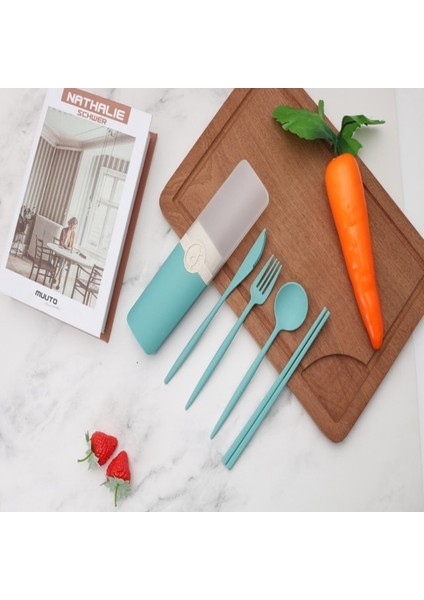 Yeşil 1 Takım Buğday Samanı Sofra Öğrenciler Seyahat Piknik Taşınabilir Çatal Çubuk Kaşık Kılıfı ile Mutfak Aksesuarları ve Gadget (Yurt Dışından)