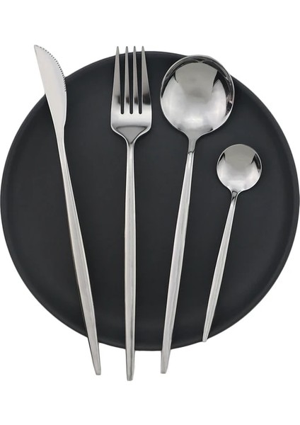 4 Adet Gümüş 1/4 Adet Çatal Bıçak Takımı Mavi Yemek Takımı Seti 18/10 Paslanmaz Çelik Yemek Takımı Çatal Bıçak Kaşık Lüks Sofra Seti Mutfak Gümüş (Yurt Dışından)