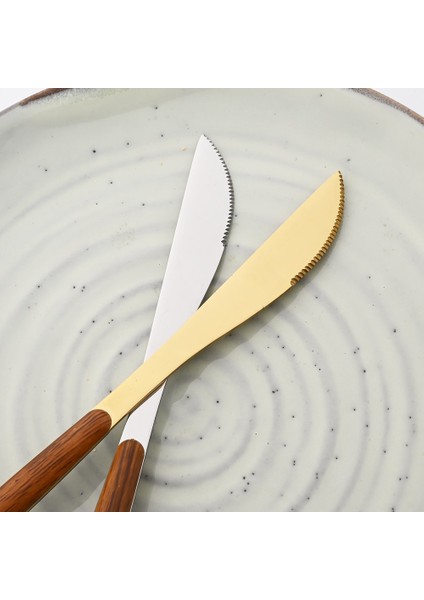 6 Adet Yemek Bıçağı 6/30 Adet Taklit Ahşap Saplı Çatal Bıçak Kaşık Seti Bıçak Kek Çatalı Kahve Kaşıkları Sofra Paslanmaz Çelik Yemek Takımı Batı Sofra Takımı (Yurt Dışından)