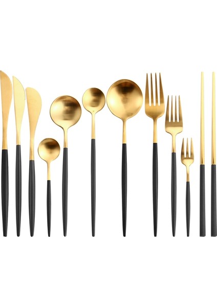 Tatlı Kaşığı Siyah Altın Çatal Seti Biftek Bıçağı Çatal Kahve Kaşığı Çay Kaşığı Tatlı Bıçağı Buz Kaşığı Çubuklarını Paslanmaz Çelik Yemek Takımı Seti (Yurt Dışından) fırsatları