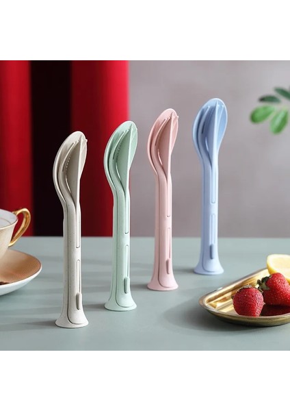Yeşil 3 Adet/takım 3 In 1 Seyahat Taşınabilir Çatal Bıçak Kaşık Seti Japonya Tarzı Buğday Samanı Bıçak Çatal Kaşık Öğrenci Yemek Takımı Setleri Mutfak Sofra (Yurt Dışından)