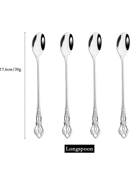 4 Adet Longspoon Vintage Kraliyet Gümüş Yemek Takımı Paslanmaz Çelik Set Ayna Kaşık Çatal Bıçaklar Dondurma Kaşığı Gümüş Düğün Sofra Hediye (Yurt Dışından) fiyatları