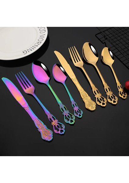 4 Adet Longspoon Vintage Kraliyet Gümüş Yemek Takımı Paslanmaz Çelik Set Ayna Kaşık Çatal Bıçaklar Dondurma Kaşığı Gümüş Düğün Sofra Hediye (Yurt Dışından) modelleri