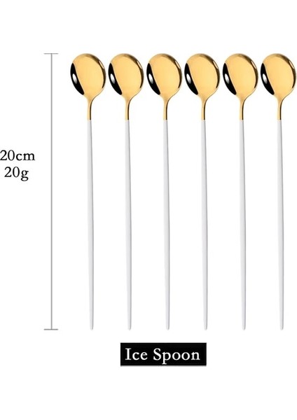 6 Adet Beyaz Altın 6 Adet Kahve Karıştırma Kaşığı Çatal Bıçak Kaşık Seti Suyu Altın Çay Kaşığı Yemek Takımı Dondurma Uzun Saplı Kepçe Sofra Mutfak Aletleri (Yurt Dışından)