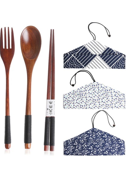 Set G Ahşap Çatal Bıçak Kaşık Seti Kaşık Çatal Kesici Yeniden Kullanılabilir Ahşap Bambu Sofra Takımı Çanta ile Taşınabilir Yemek Takımı Sofra Takımı Öğrenci Öğle Yemeği Malzemeleri (Yurt Dışından)