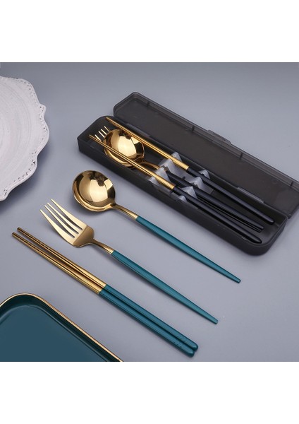 Silver-B 3 Adet Kaşık Çatal Çubuklarını Saklama Kutusu ile Set Paslanmaz Çelik Kahve Aperatifler Meyve Tatlı Çatal Kaşık Mutfak Çay Kaşığı Seti (Yurt Dışından)